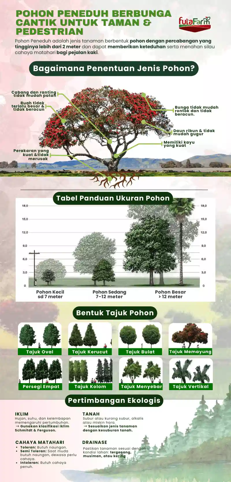 Infografis penentuan jenis pohon untuk pedestrian