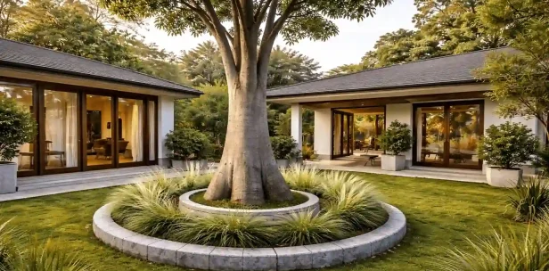 Taman halaman dengan pohon Baobab